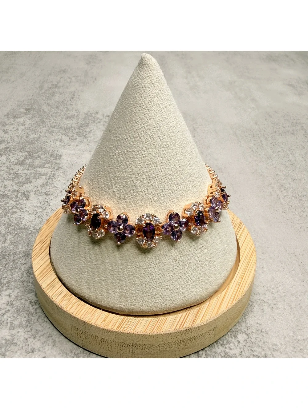 candy+clover Purple Crystal Floral & Crystal Gold Tone Tennis Bracelet